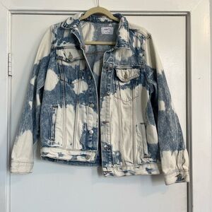 Rue 21 Bleached Tie-Dye Denim Jacket Blue White button front distressed large